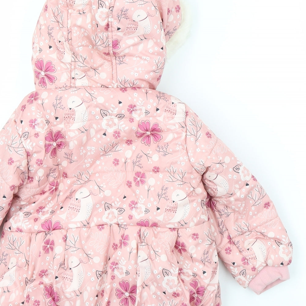 So Cute Girls Pink Floral  Puffer Jacket Coat Size 9-12 Months