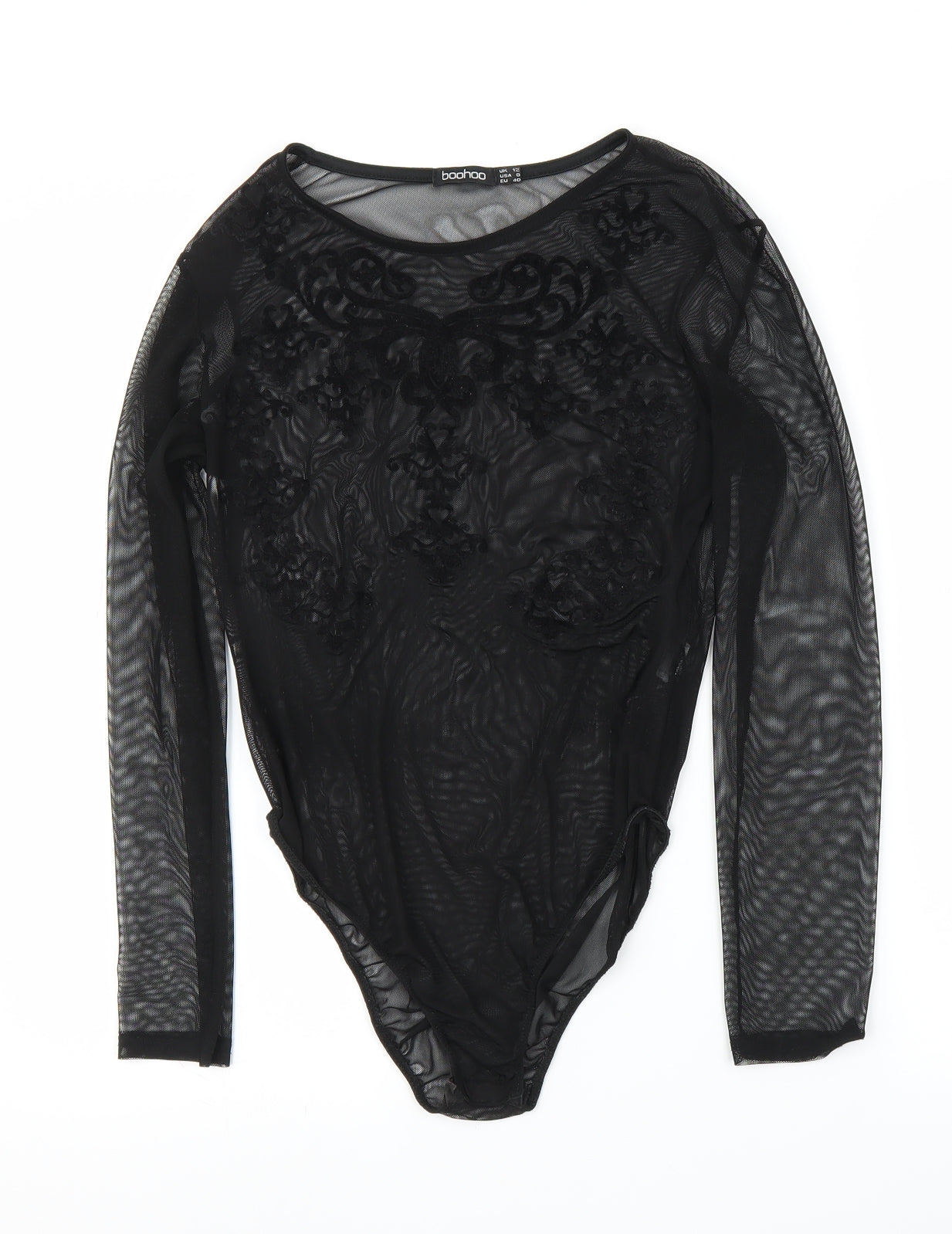 Boohoo Womens Black Floral  Leotard One-Piece Size 12
