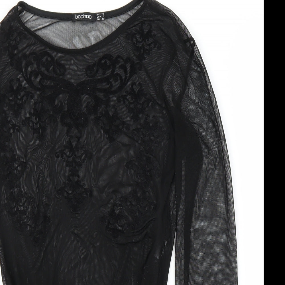 Boohoo Womens Black Floral  Leotard One-Piece Size 12