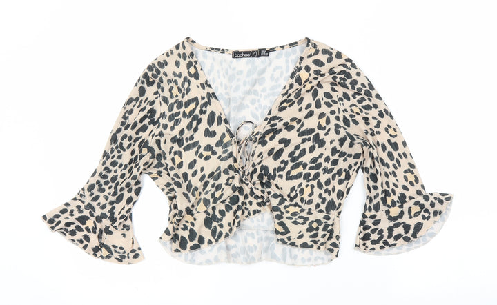 Boohoo Womens Beige Animal Print Basic Blouse Size 12 - Leopard print