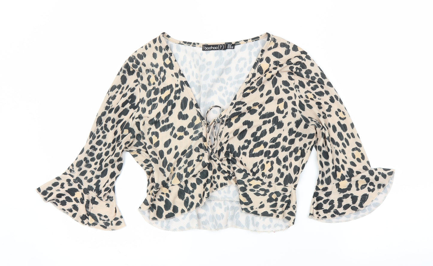 Boohoo Womens Beige Animal Print  Basic Blouse Size 12  - Leopard print