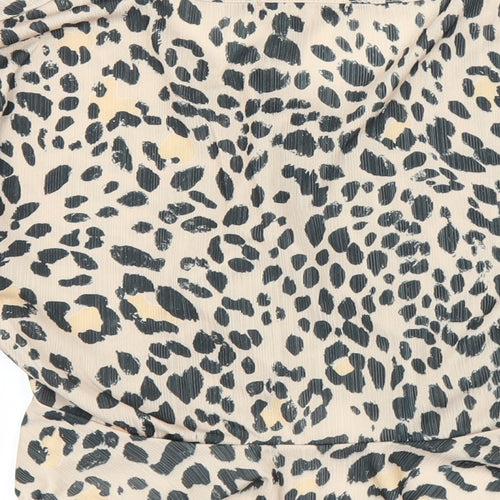 Boohoo Womens Beige Animal Print  Basic Blouse Size 12  - Leopard print