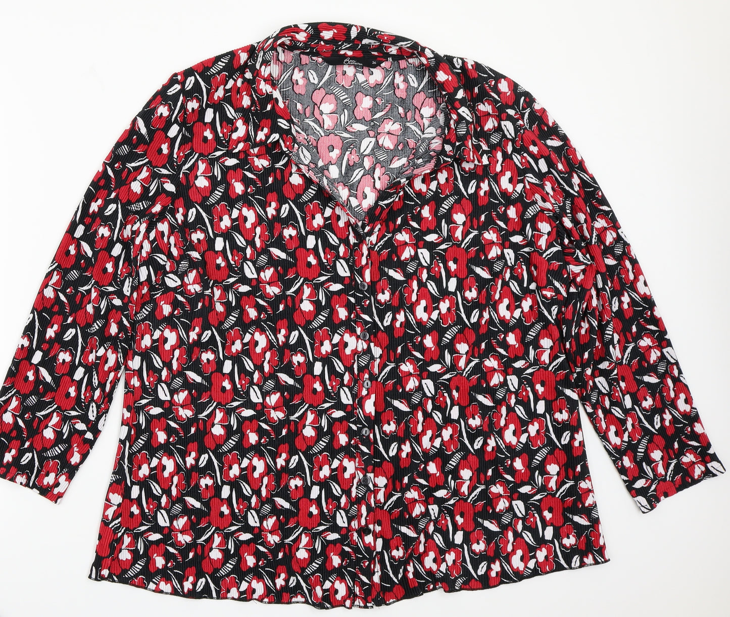 BM Womens Red Floral  Basic Button-Up Size 24