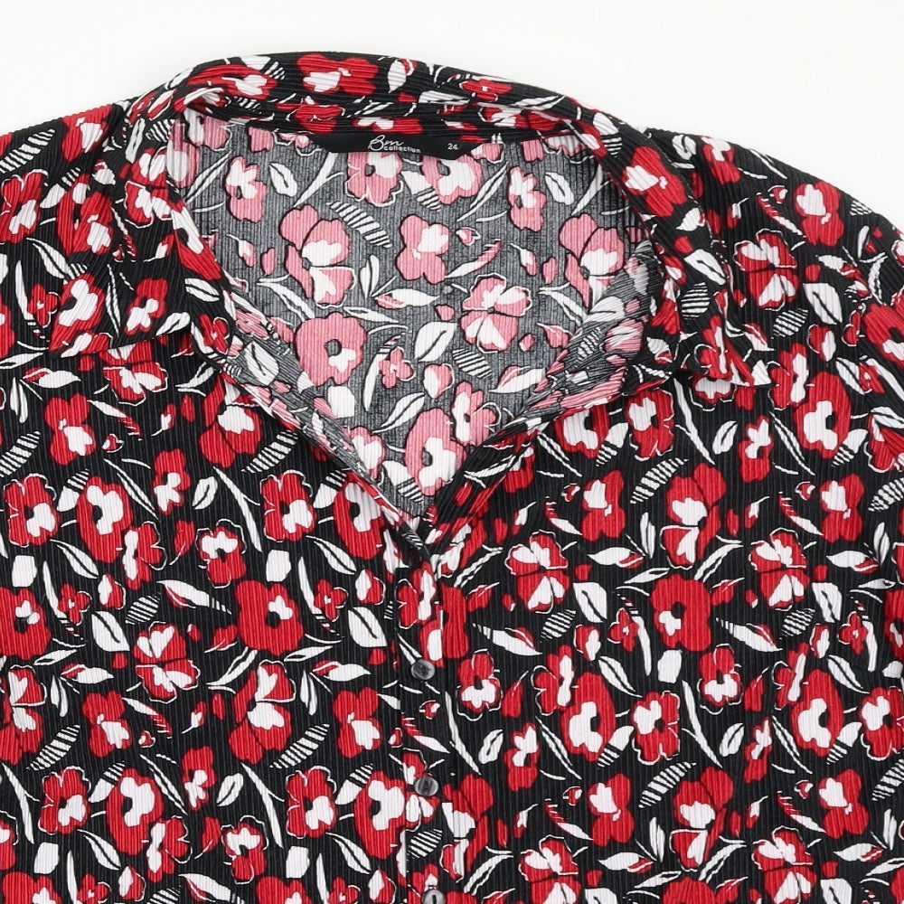BM Womens Red Floral  Basic Button-Up Size 24