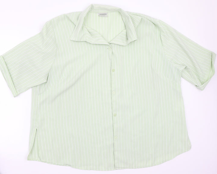 Canada Womens Green Striped  Basic Button-Up Size 2XL