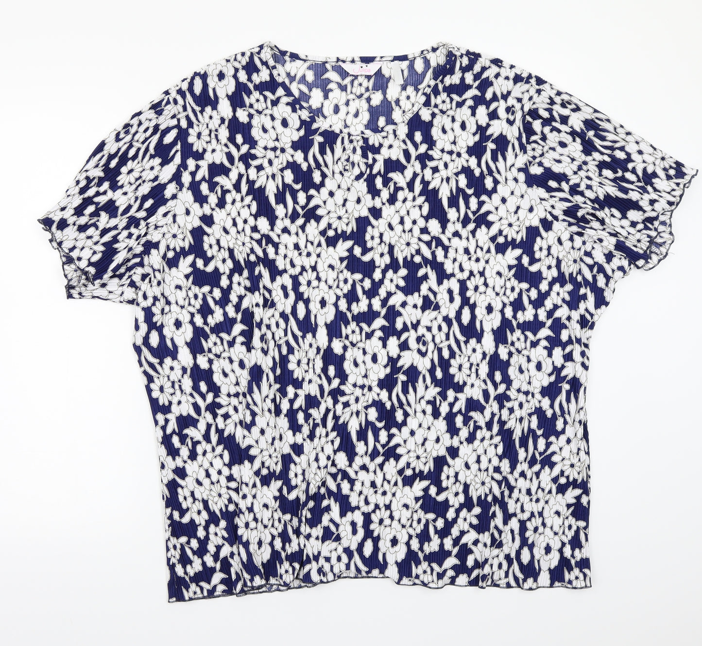 Julipa Womens Blue Floral  Basic T-Shirt Size 24