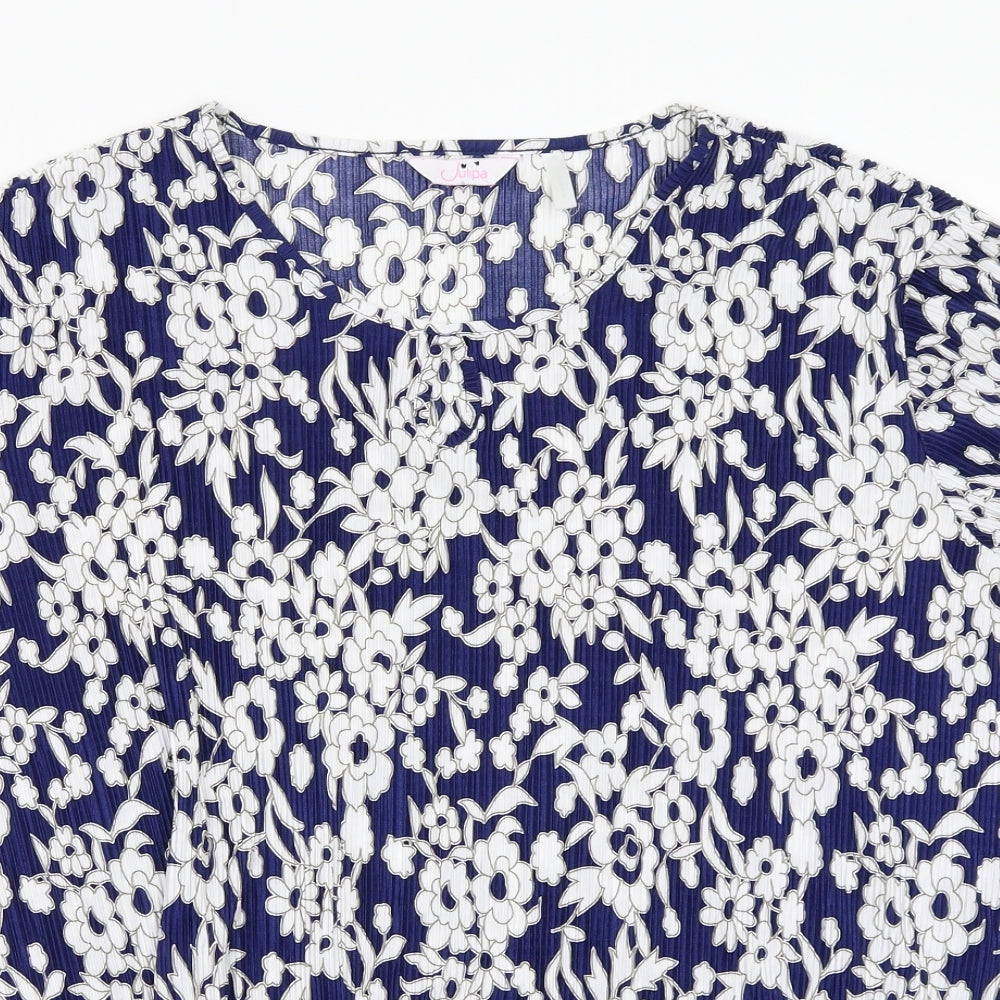 Julipa Womens Blue Floral  Basic T-Shirt Size 24