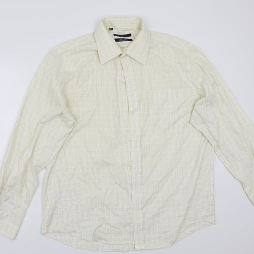 NEXT Mens Yellow Check   Button-Up Size 17