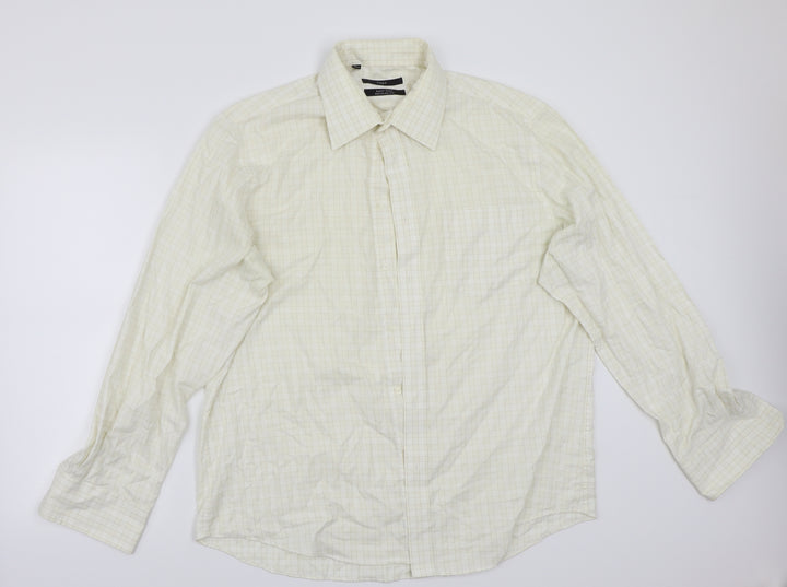 NEXT Mens Yellow Check Button-Up Size 17