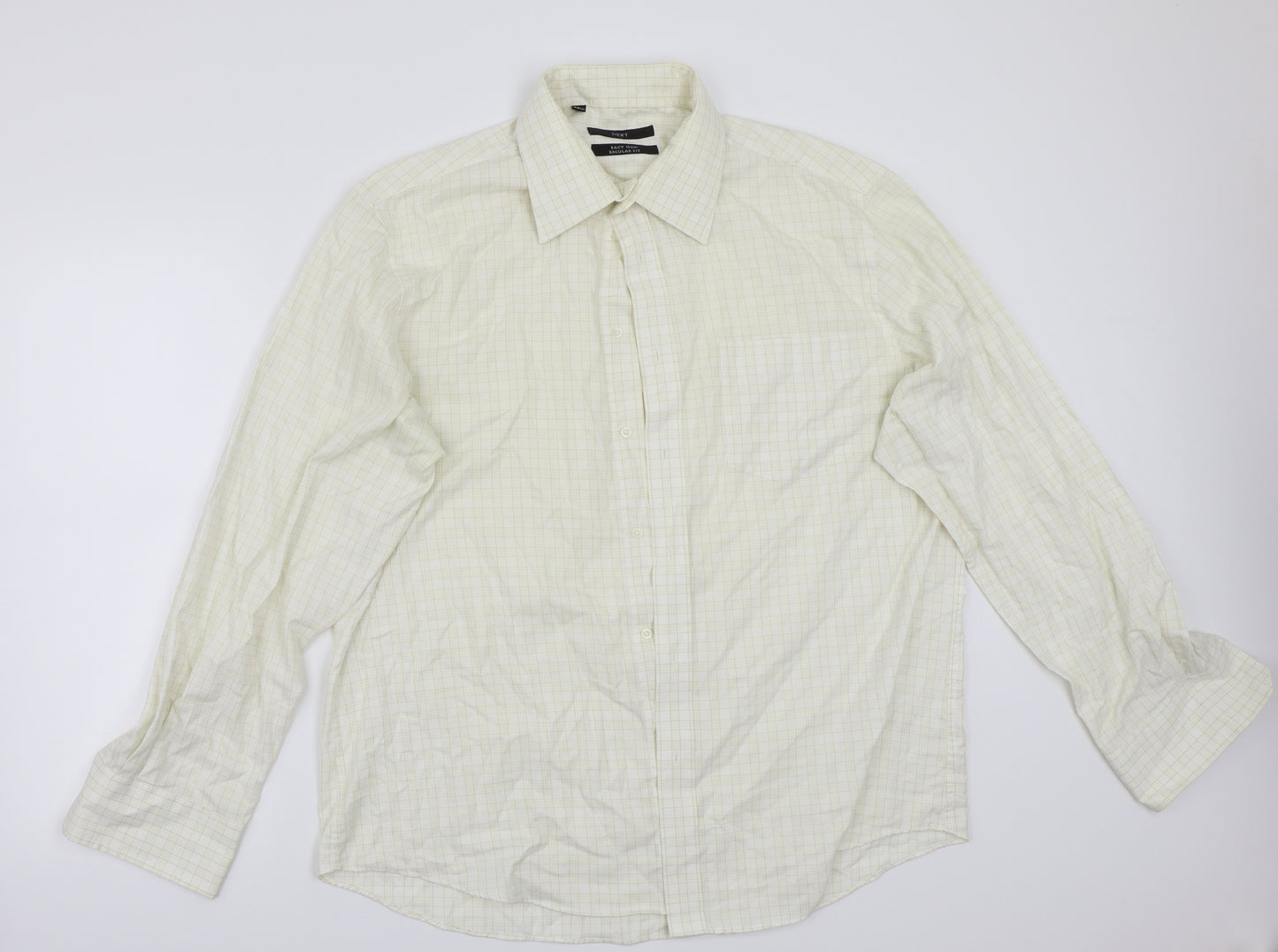 NEXT Mens Yellow Check   Button-Up Size 17