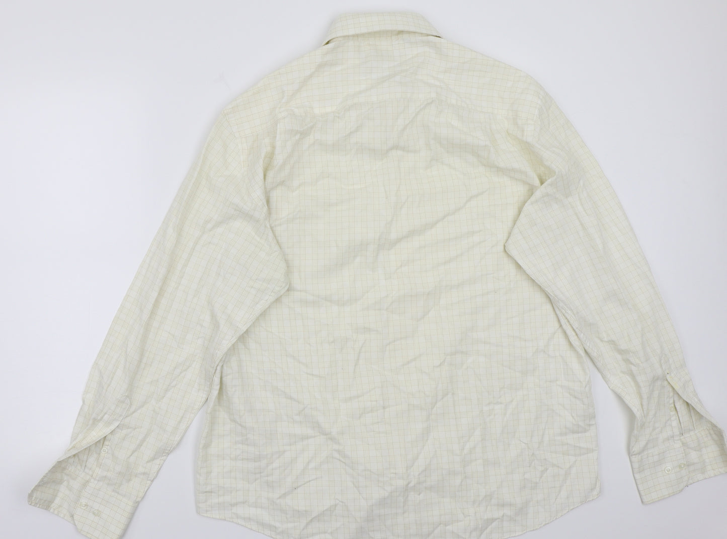 NEXT Mens Yellow Check   Button-Up Size 17