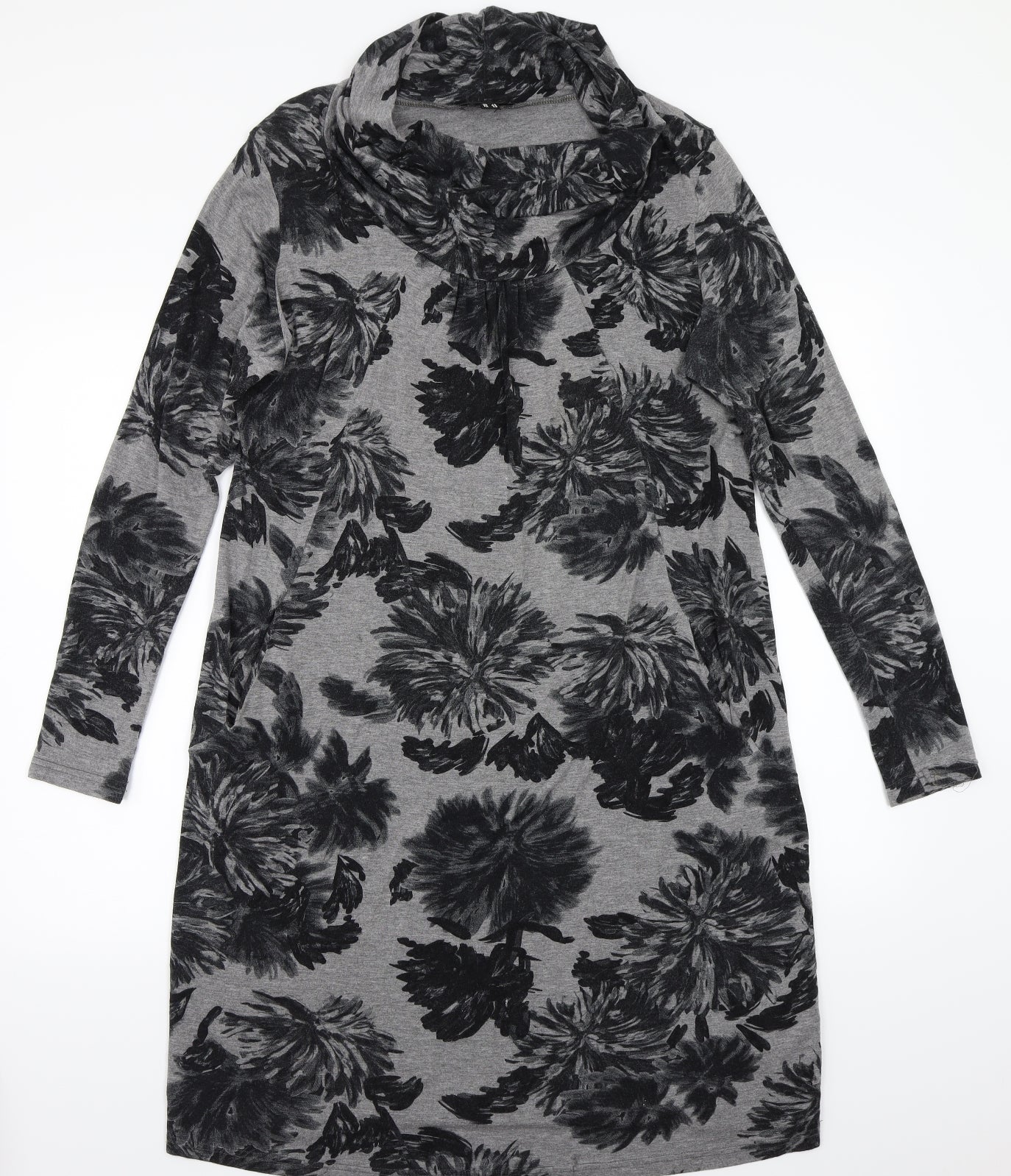 Pomodoro Womens Grey Floral Rayon A-Line  Size 14