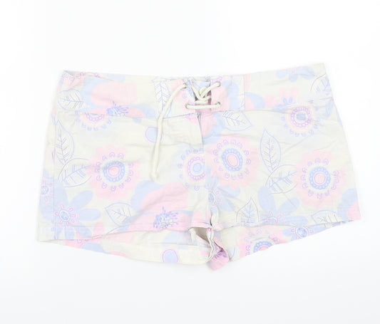 Front view of Papaya women’s blue floral bermuda shorts, size UK 12