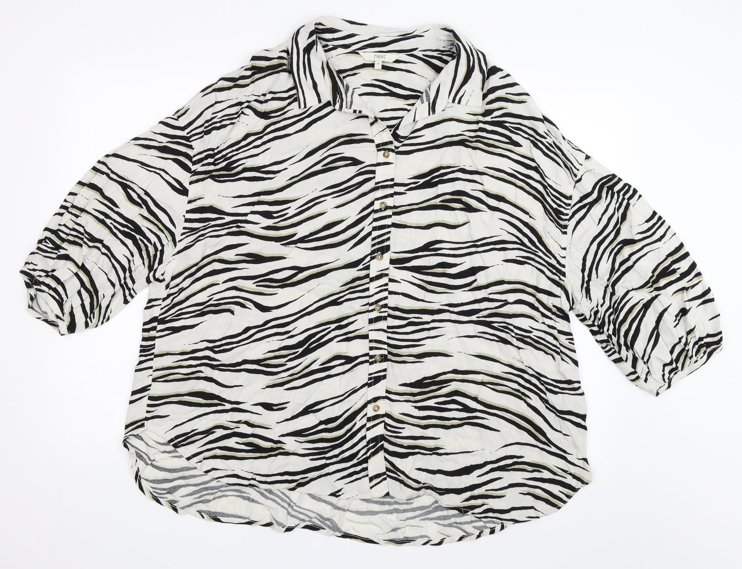 NEXT Womens Beige Animal Print  Basic Button-Up Size 16