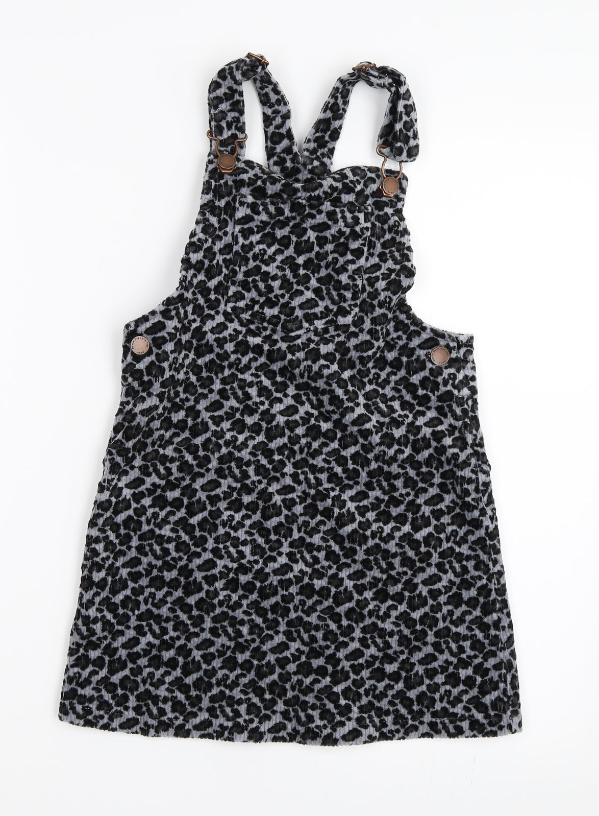NEXT Girls Grey Animal Print Corduroy Pinafore/Dungaree Dress  Size 6-7 Years