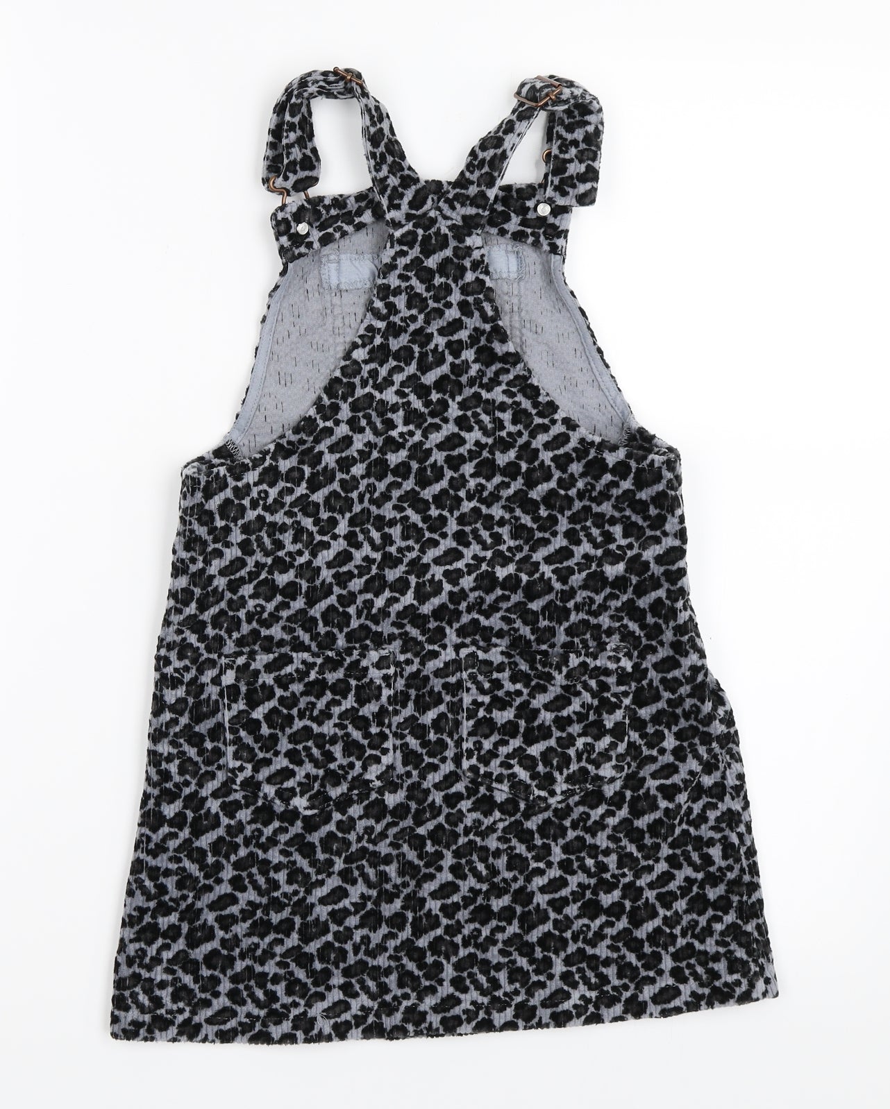 NEXT Girls Grey Animal Print Corduroy Pinafore/Dungaree Dress  Size 6-7 Years