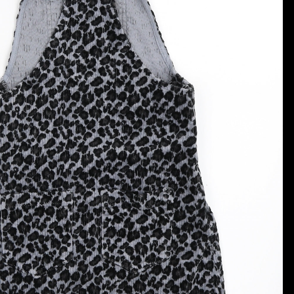 NEXT Girls Grey Animal Print Corduroy Pinafore/Dungaree Dress  Size 6-7 Years