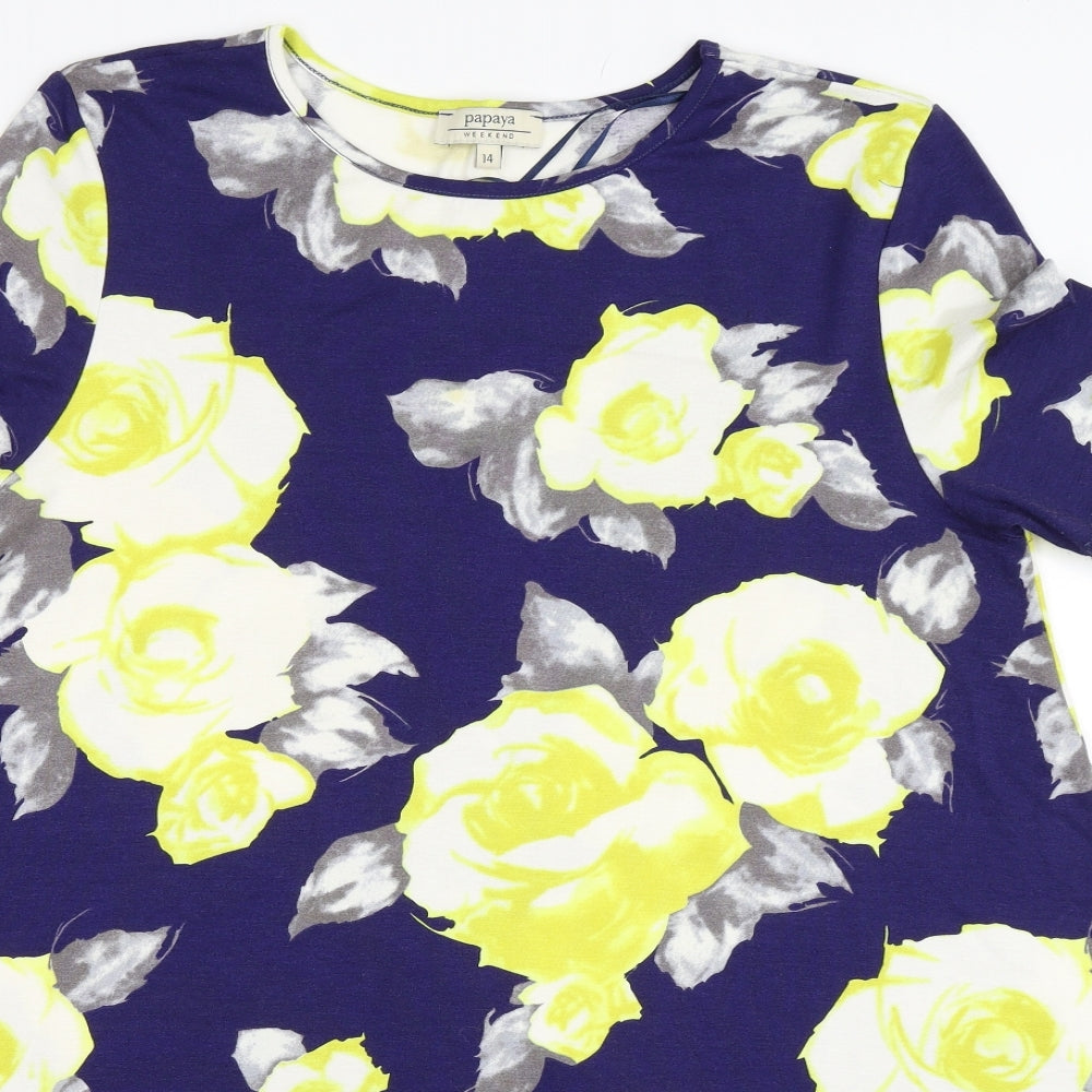 Papaya Womens Blue Floral  Basic T-Shirt Size 14