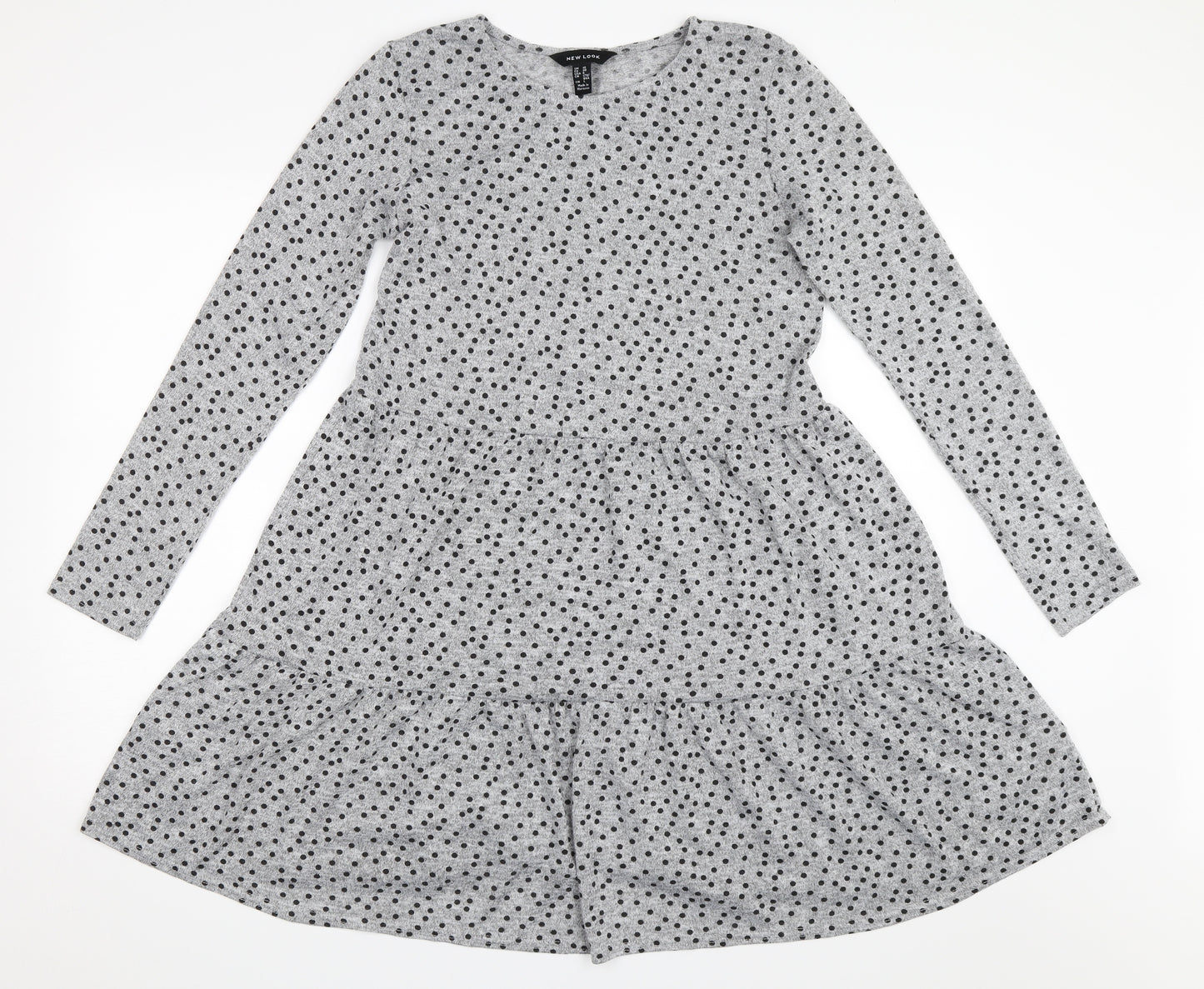 New Look Womens Grey Polka Dot  Fit & Flare  Size 10