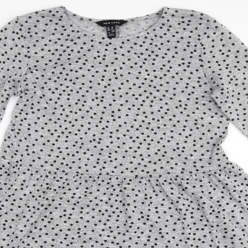 New Look Womens Grey Polka Dot  Fit & Flare  Size 10