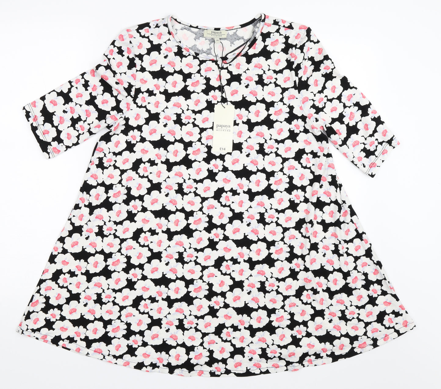 Papaya Womens Black Floral  Basic T-Shirt Size 14
