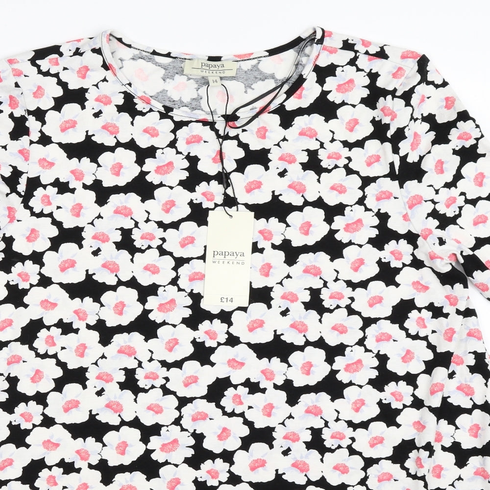 Papaya Womens Black Floral  Basic T-Shirt Size 14
