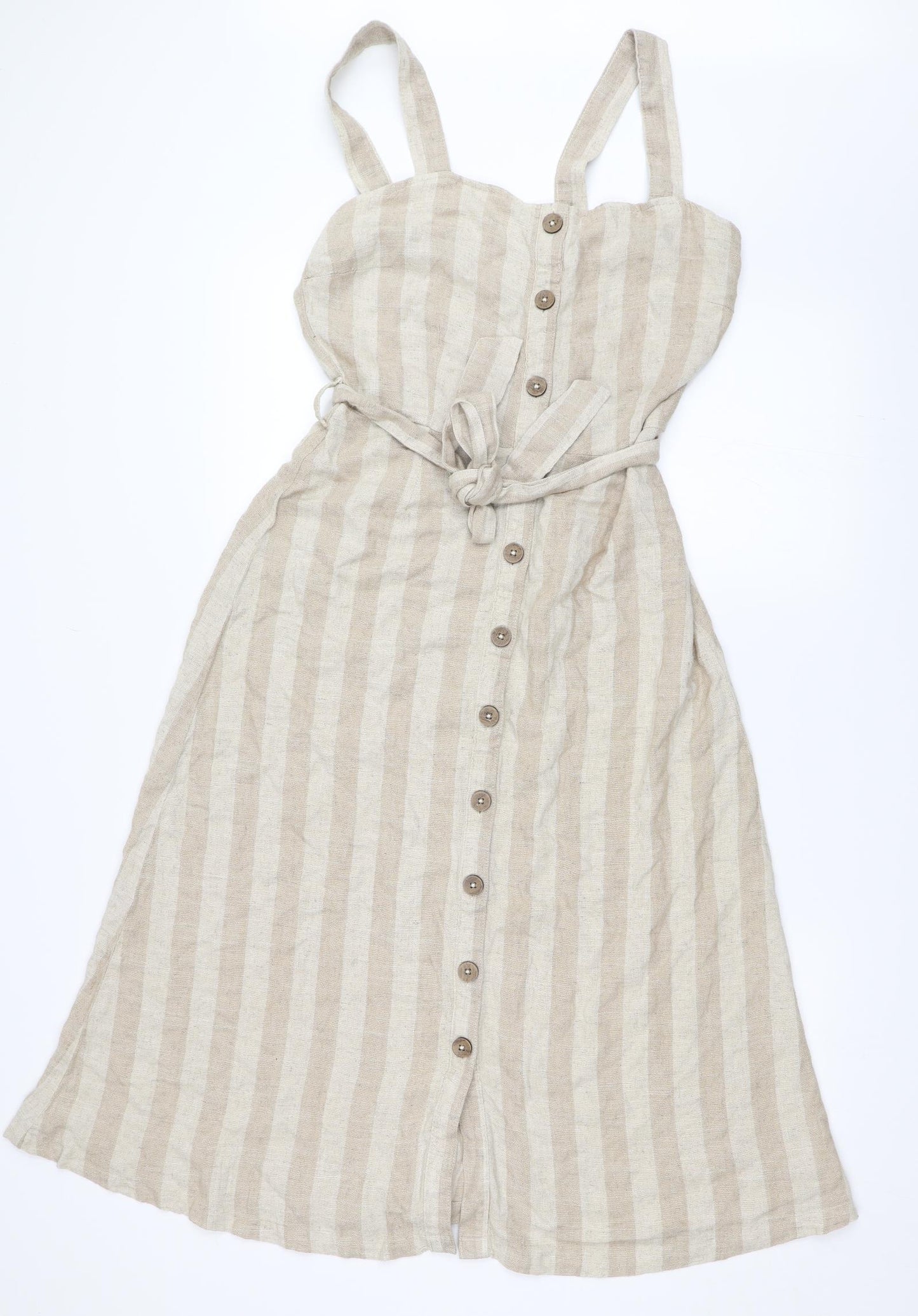 Nutmeg Womens Beige Striped  Fit & Flare  Size 8