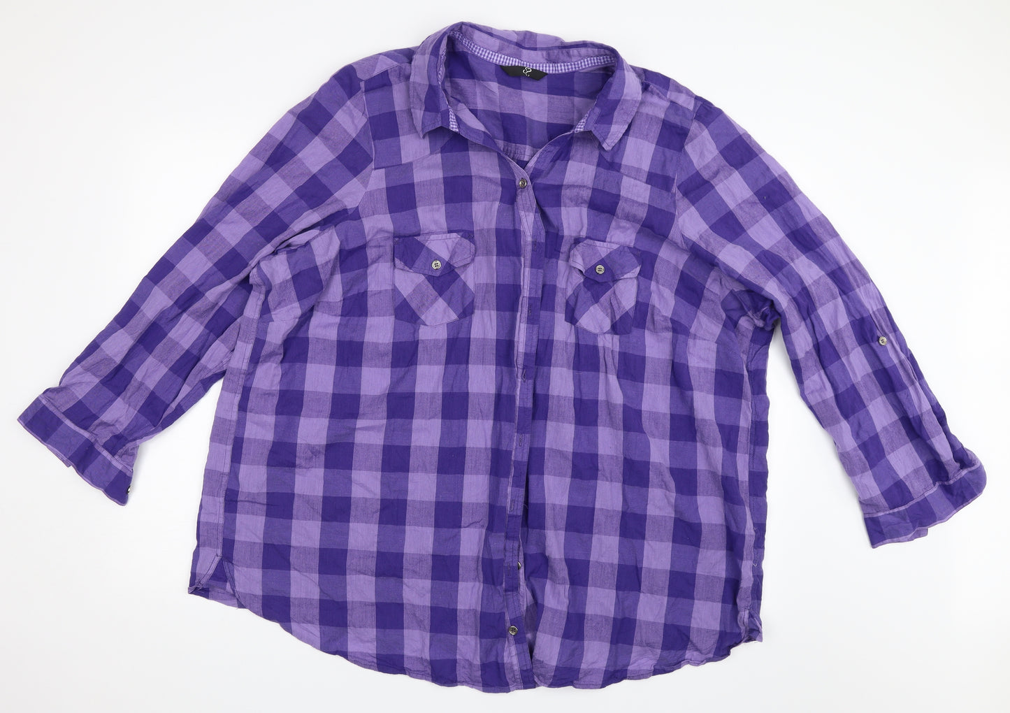 Yours Womens Purple Check  Basic Blouse Size 32