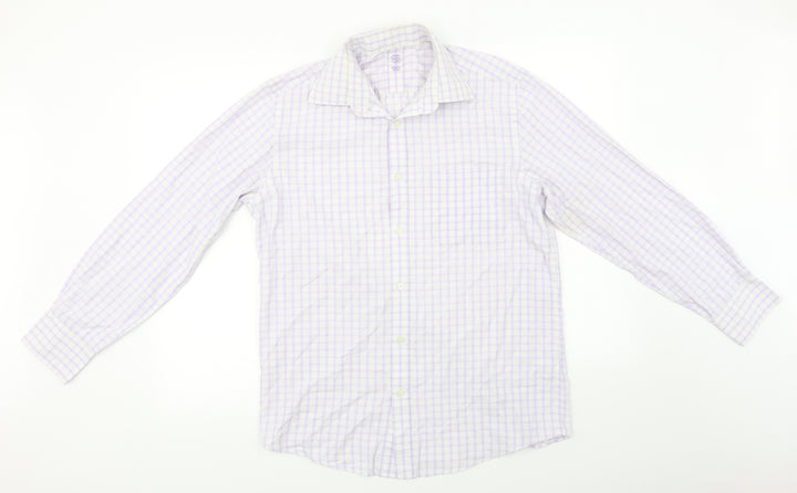 Preworn Mens Purple Check Button-Up Size L