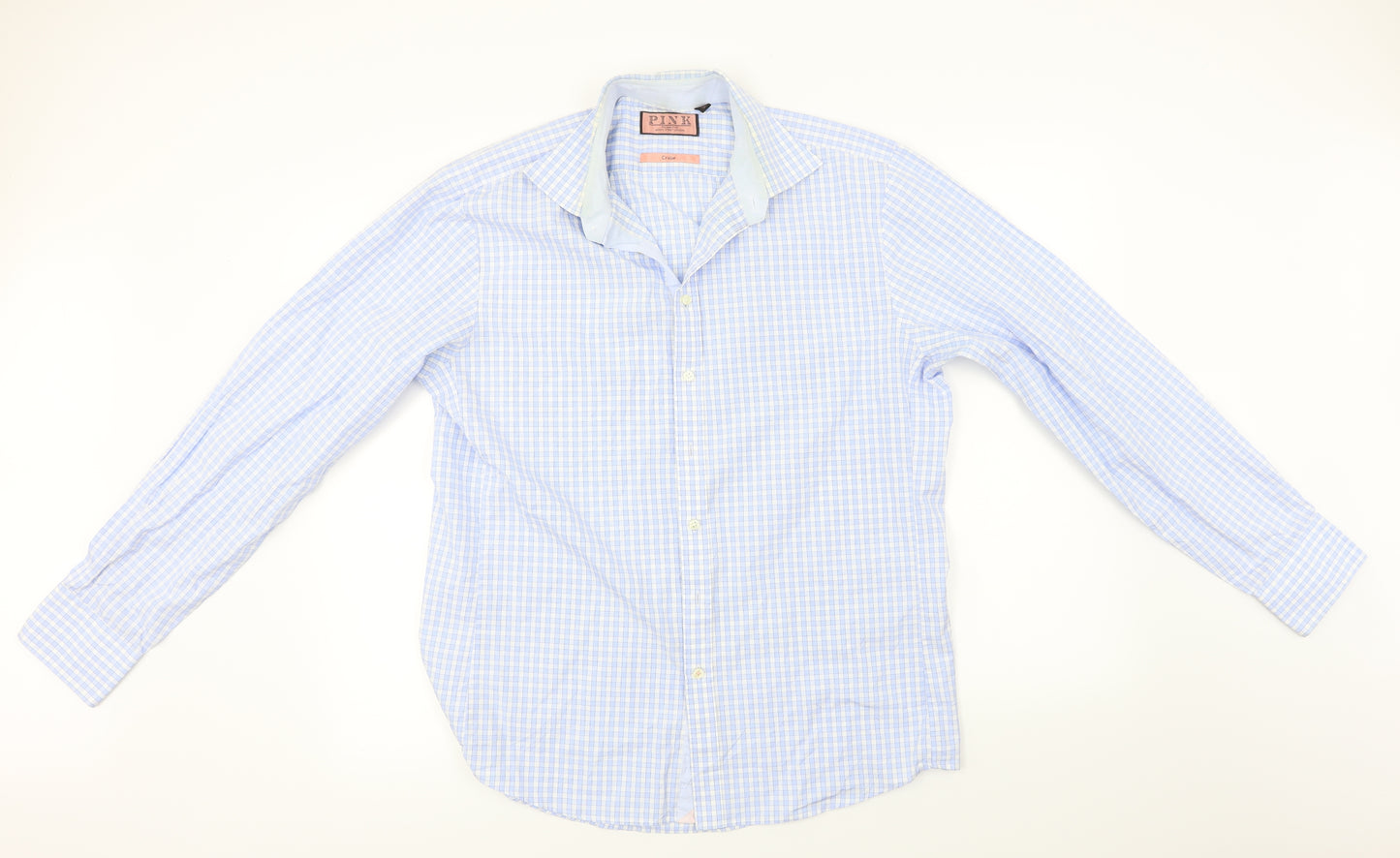 PINK  Mens Blue Check   Dress Shirt Size L