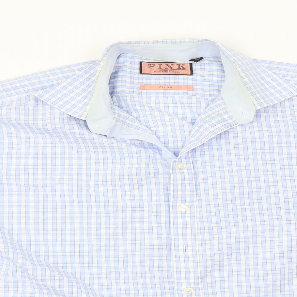 PINK  Mens Blue Check   Dress Shirt Size L