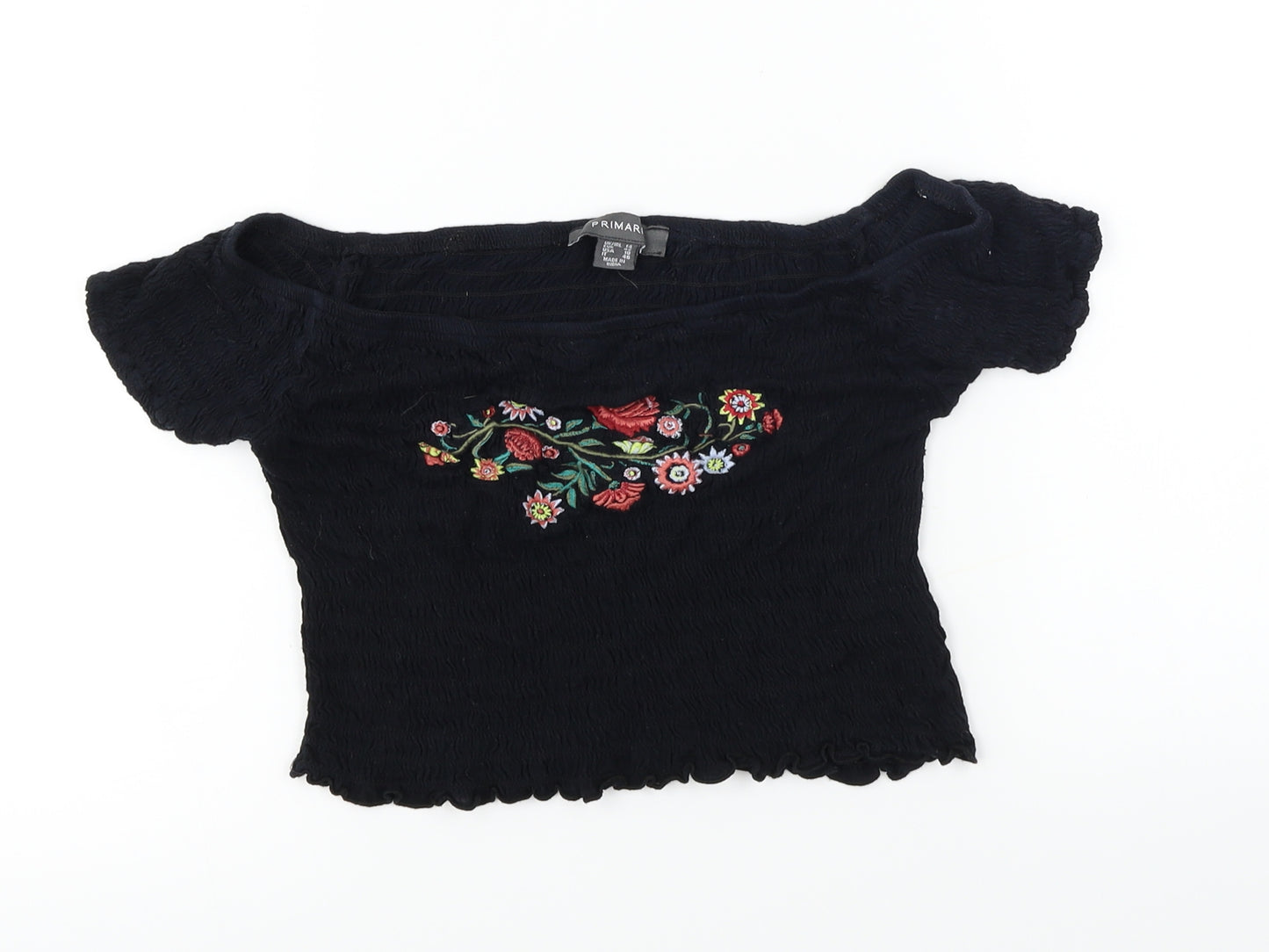 Primark  Womens Black Floral  Cropped T-Shirt Size 14