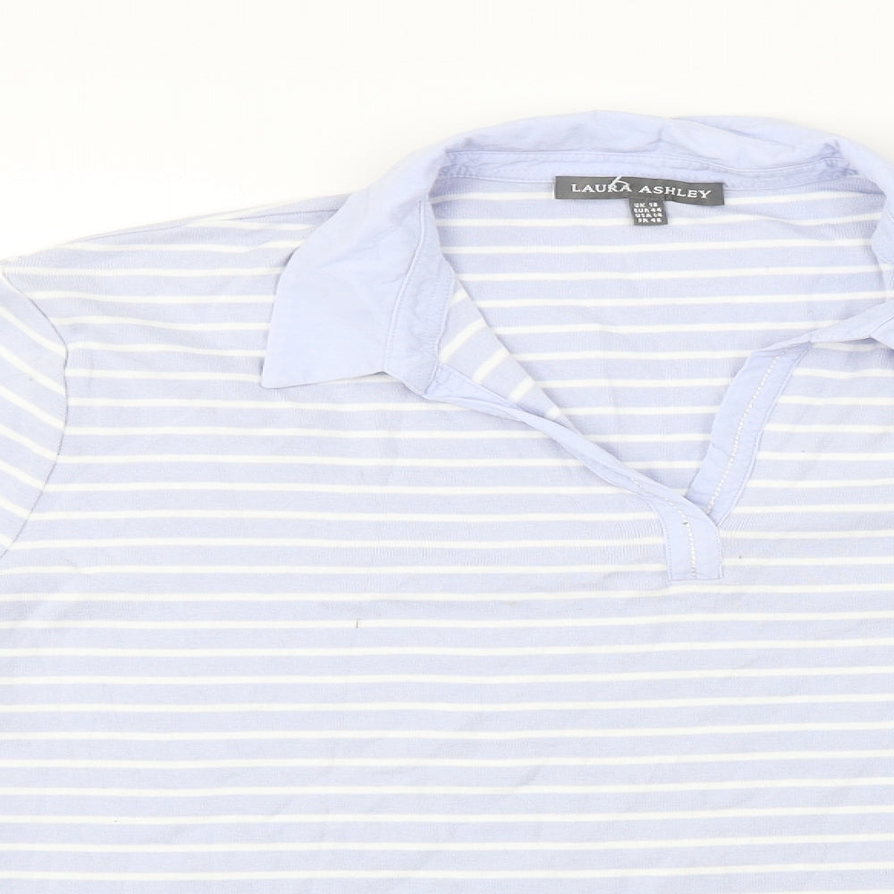 Laura Ashley  Womens Blue Striped  Basic Polo Size 18