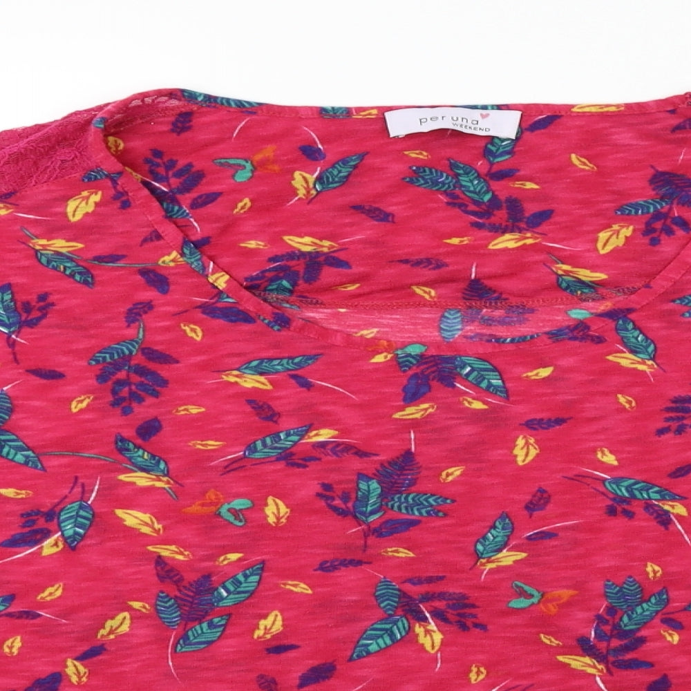 Marks and Spencer Womens Pink Floral  Basic T-Shirt Size 20
