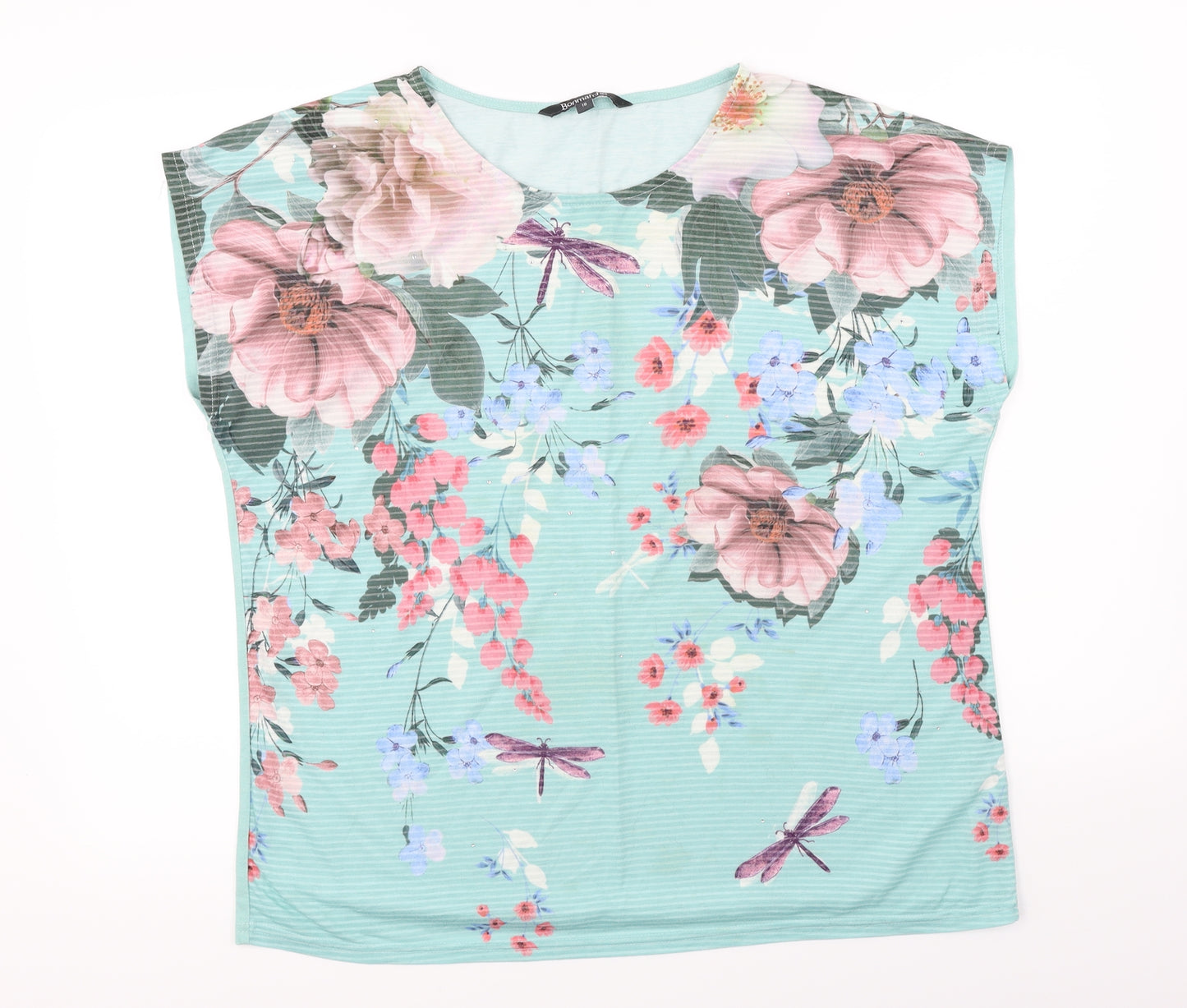 Bonmarché  Womens Green Floral  Basic T-Shirt Size 18