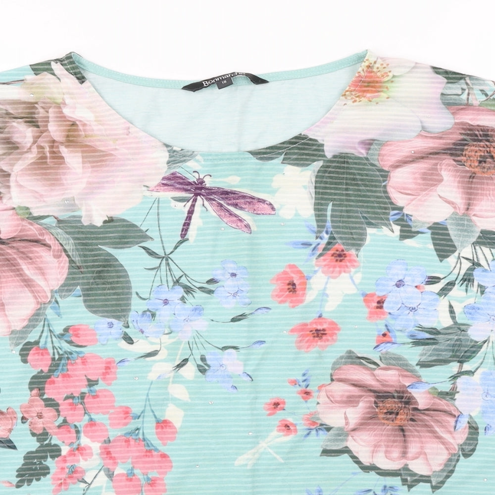 Bonmarché  Womens Green Floral  Basic T-Shirt Size 18