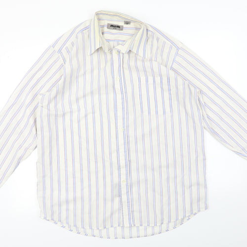 M2M  Mens Ivory Striped   Button-Up Size L