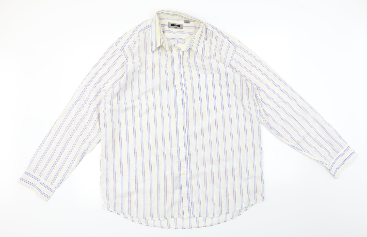 M2M  Mens Ivory Striped   Button-Up Size L