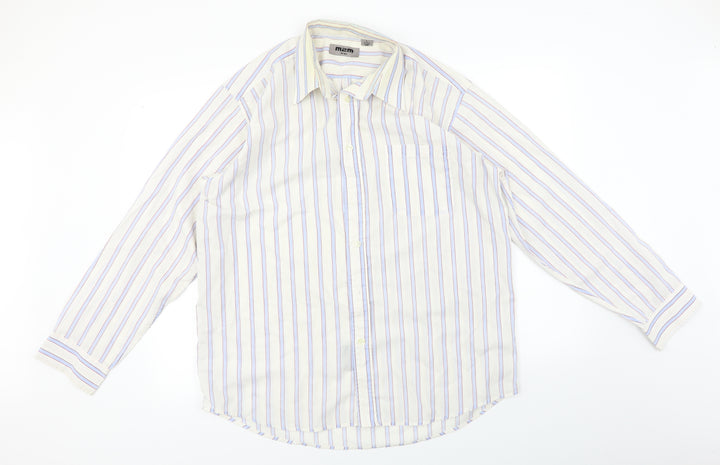 M2M  Mens Ivory Striped   Button-Up Size L
