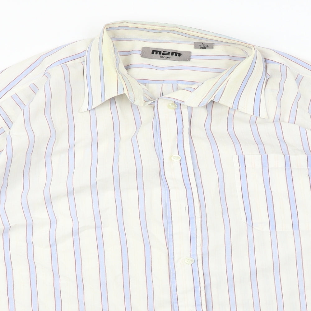 M2M  Mens Ivory Striped   Button-Up Size L