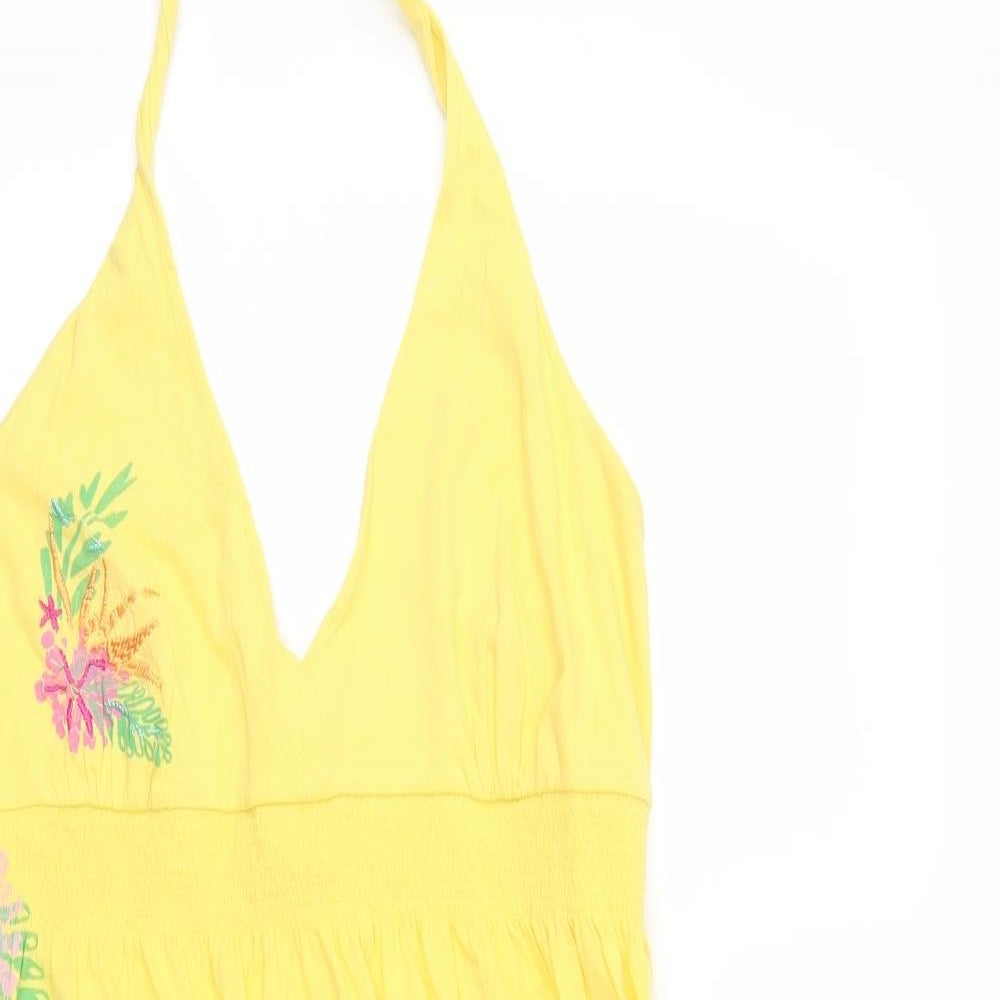 H&M Womens Yellow Floral  Skater Dress  Size L