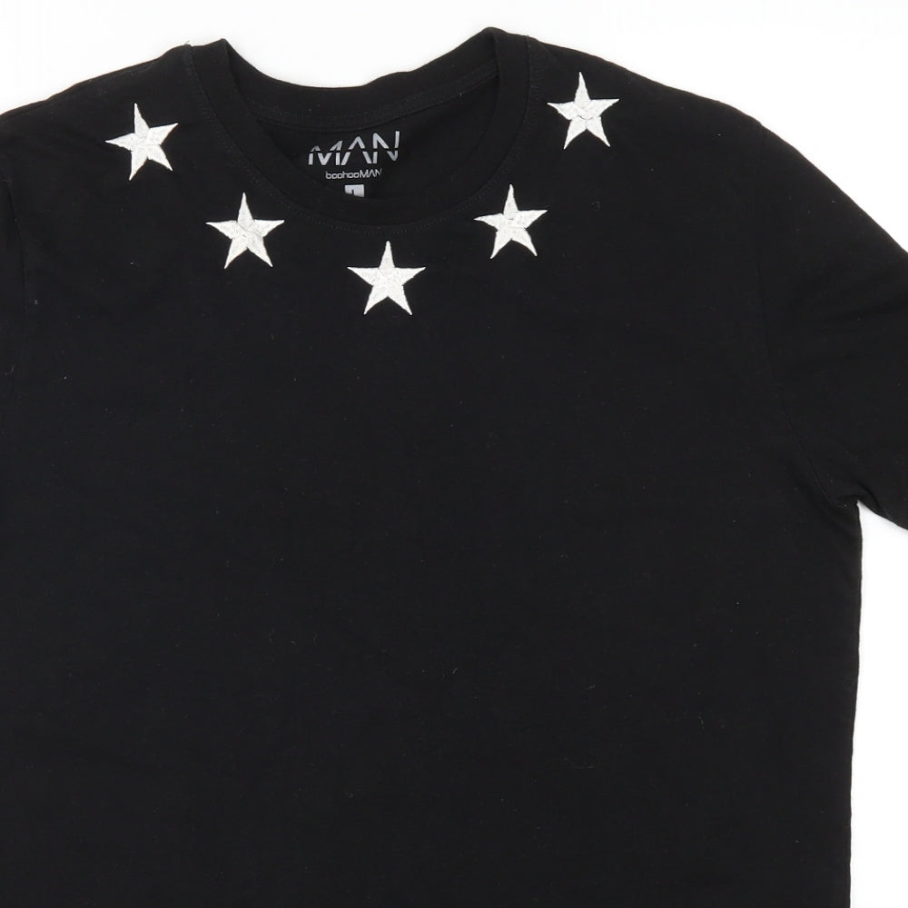 Boohoo MAN Mens Black    T-Shirt Size L  - Stars