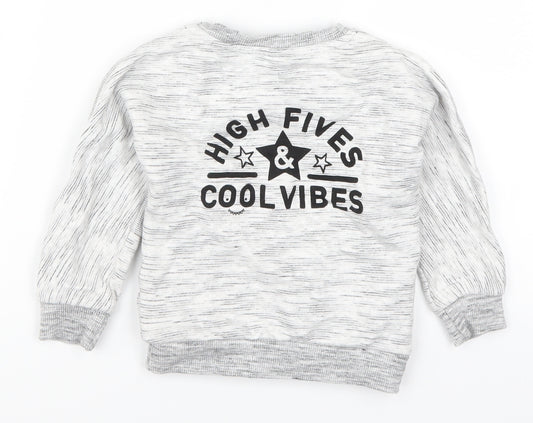 Front view of George boys’ grey basic t-shirt, size 12-18, months - high fives cool vibes