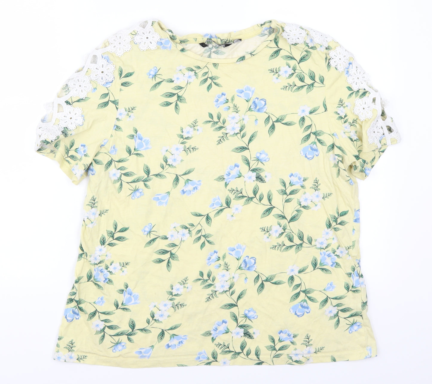 Preworn Womens Yellow Floral  Basic T-Shirt Size 16