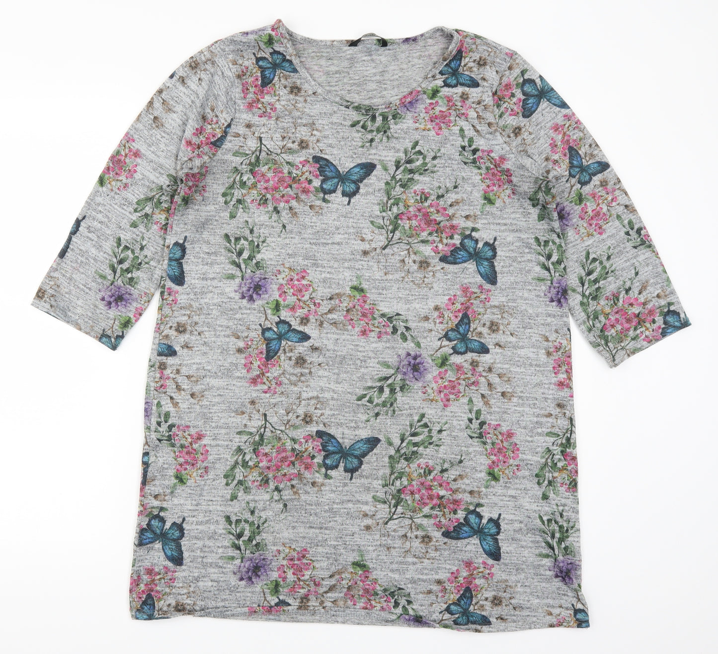 George Womens Grey Floral  Basic T-Shirt Size 14  - Butterflies