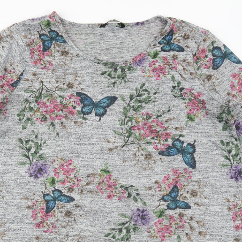 George Womens Grey Floral  Basic T-Shirt Size 14  - Butterflies