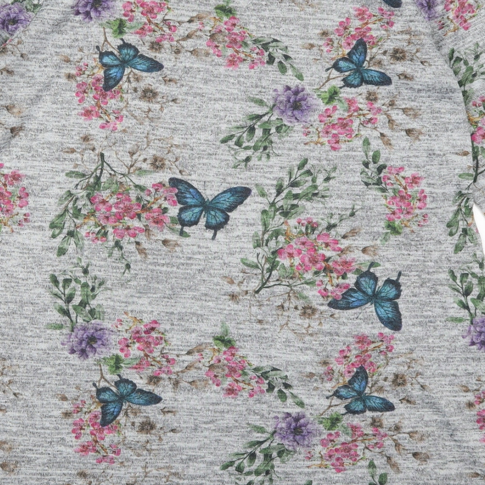 George Womens Grey Floral  Basic T-Shirt Size 14  - Butterflies
