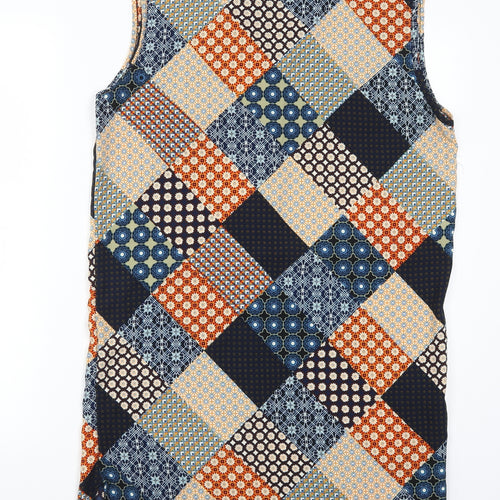 Boohoo Womens Blue Geometric  Tank Dress  Size 10  - Orange