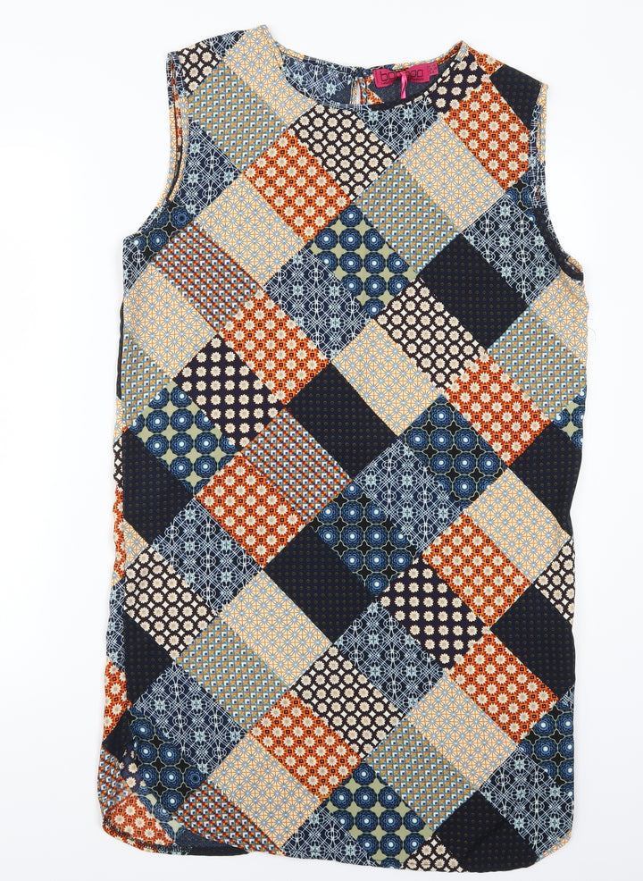Boohoo Womens Blue Geometric Tank Dress Size 10 - Orange
