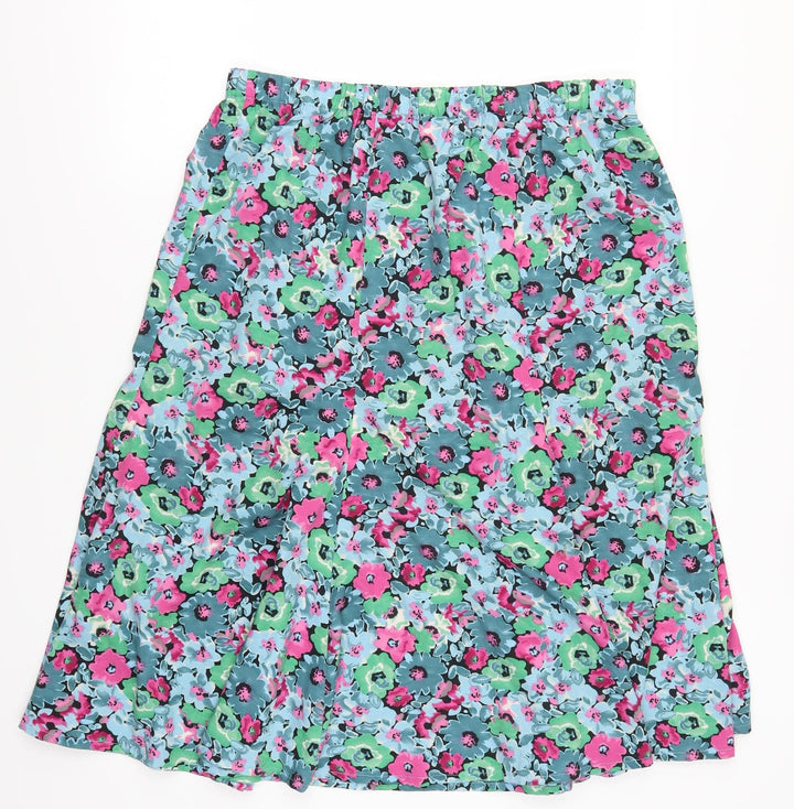 Preworn Womens Multicoloured Floral Swing Skirt Size 33 in - Blue Pink and Green Flowers